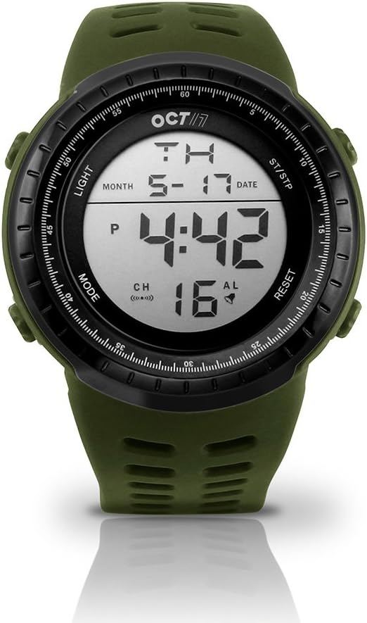 GEARONIC OCT17 Men's Mens Digital Sports Outdoor Watch Military Army Waterproof Fashion Casual Wristwatch Calendar Stopwatch Alarm LED Light - Army Green