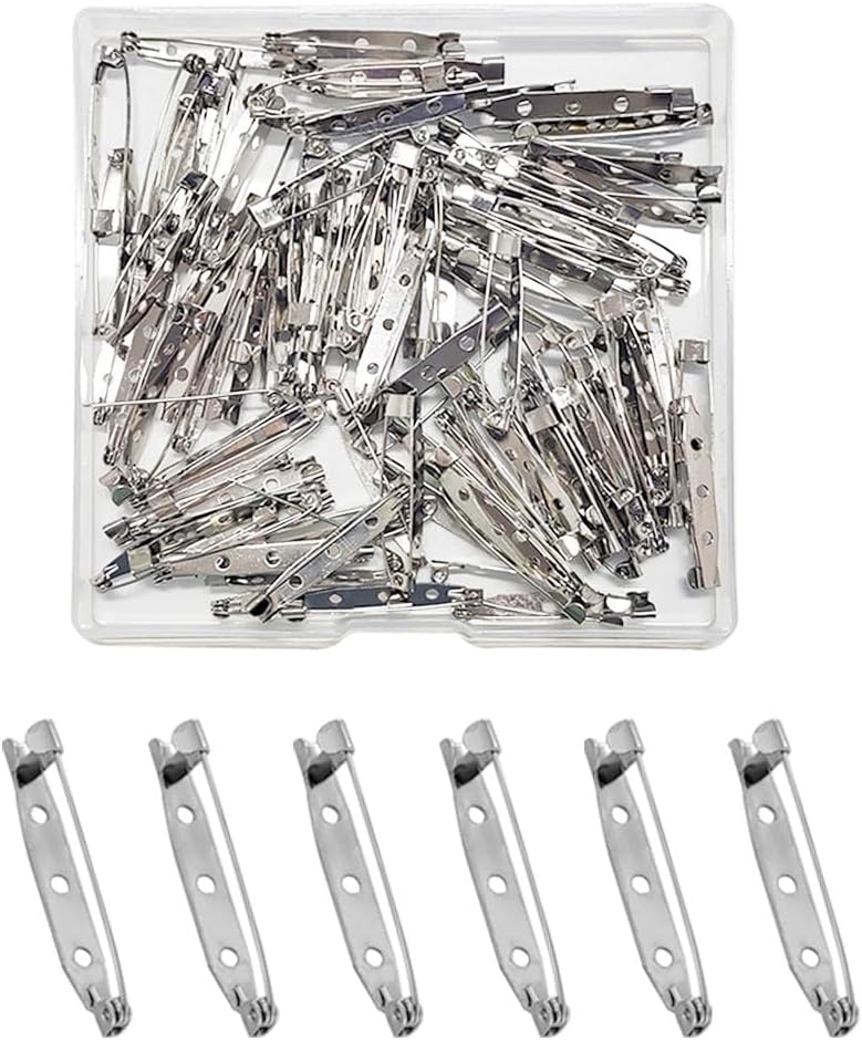 100 Pcs Locking Pins Backs Safety Clasp Brooch, Silver Brooch Pin, Bar Pin, for Name Tags, Jewelry Making and DIY Crafts (38MM)