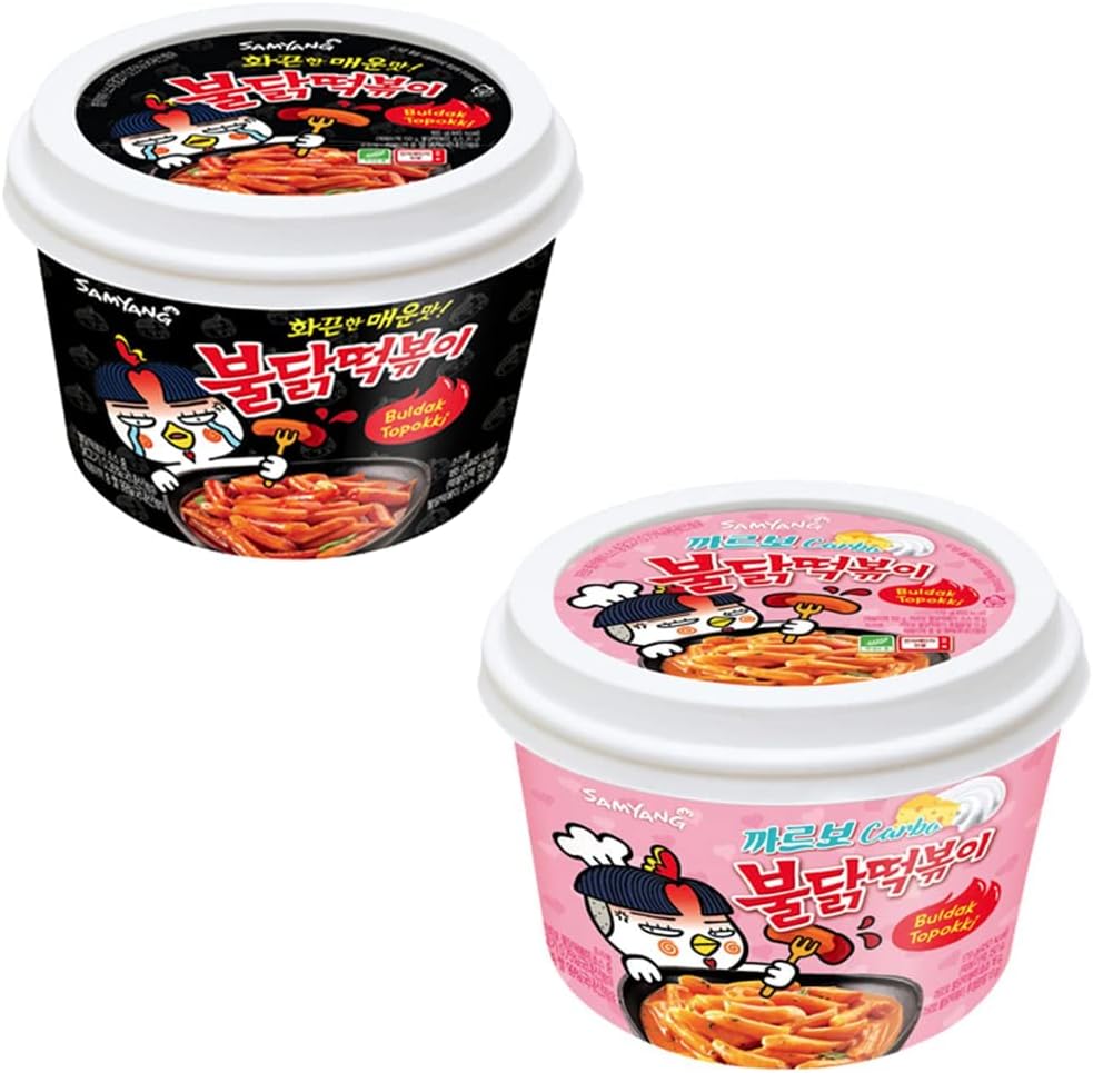 Samyang Hot Chicken Rice Cake(Topokki) Bowl (Pack of 2) (Original + Carbonara), 180.0 gram BBD: 04 Oct 2026