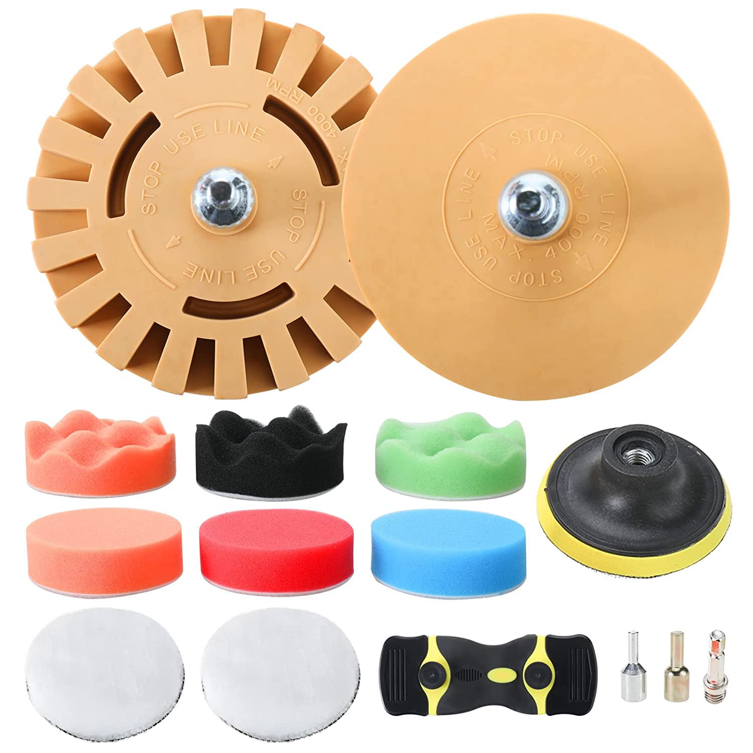 Decal Adhesive Removal Tool, Eraser Wheel Sticker Remover Kit, Decal Remover Eraser Wheel Kit with Sponge Polishing Pads, Wool Buffing Pad for Cars, Boat, Bikes, Motorcycles
