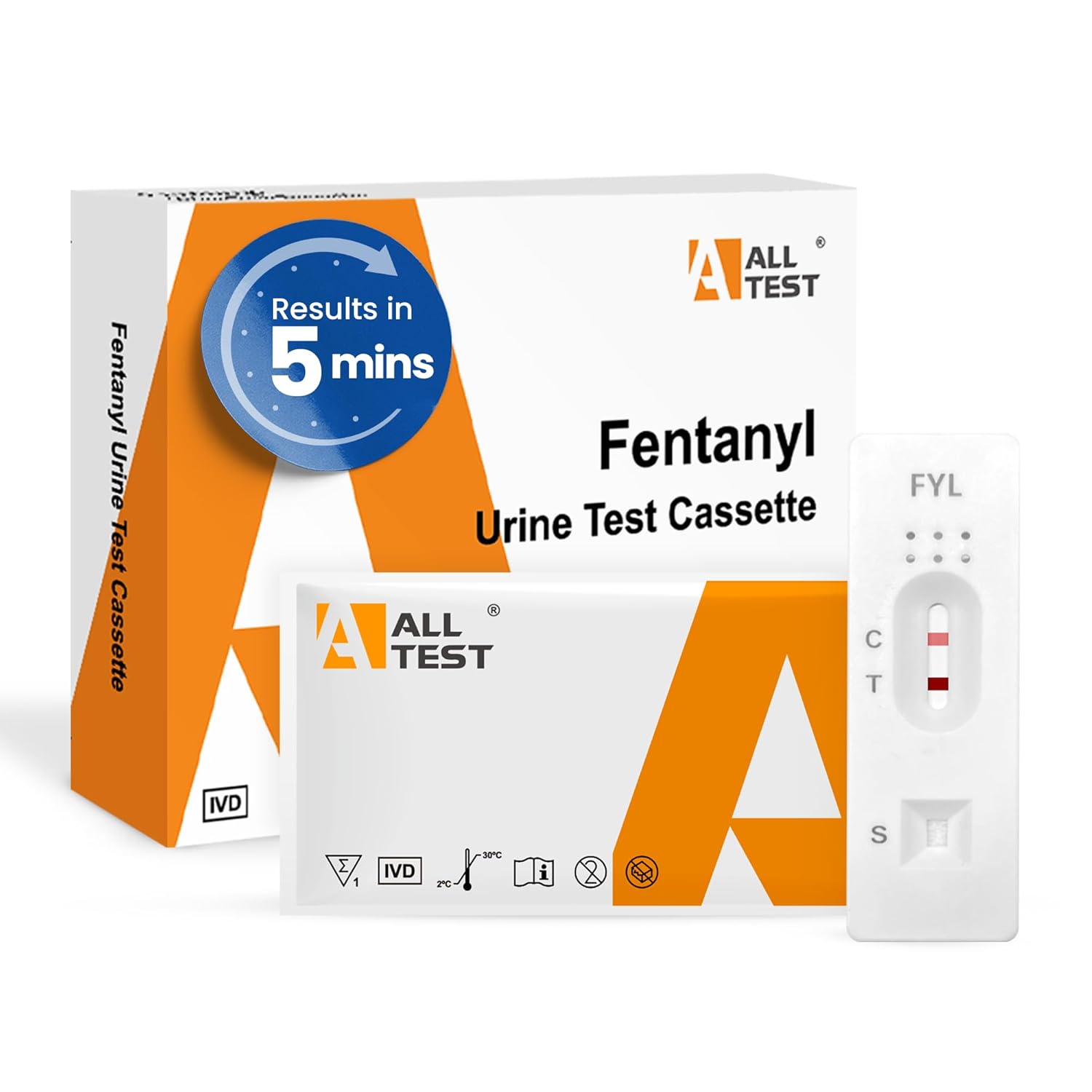 Fentanyl Test Cassette - Urine Rapid Test Kit, Fentanyl Test Kit, 5 Minute Quick Fentanyl Drug Test Cassette at Home - CLIA Waived, 510k Cleared, 1 ng/mL Low-Level Cutoff - 1 Test Cassette