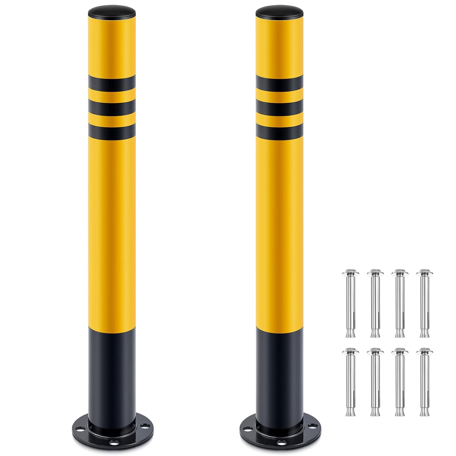 Zonon 2 Pcs Safety Bollard with Anchor Bolts 29.5" x 3" Parking Barrier Post with Reflective Tape Galvanized Steel Pipe for Construction, Storefronts, Warehouse, School, and Traffic Sensitive Areas