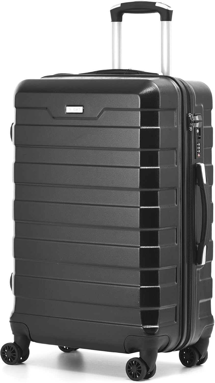 RMW Suitcase Large Medium Cabin Size | Hard Shell | Lightweight | 4 Dual Spinner Wheels | Trolley Luggage Suitcase | Hold Check in Luggage | TSA Combination Lock (Black, Cabin 20")
