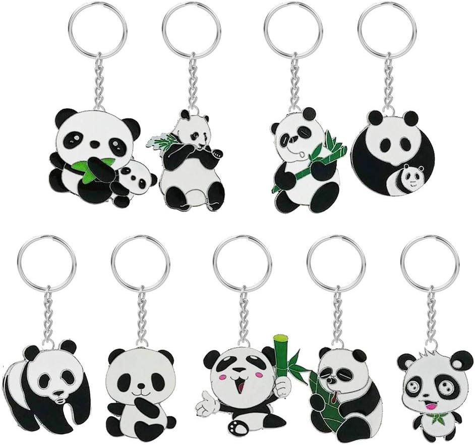 PDTXCLS LaMure Set of 9 Cute Cartoon Metal Panda Theme Keychains Key Ring For Hanging Decoration Ornament Souvenirs Gift Bag Key Decoration