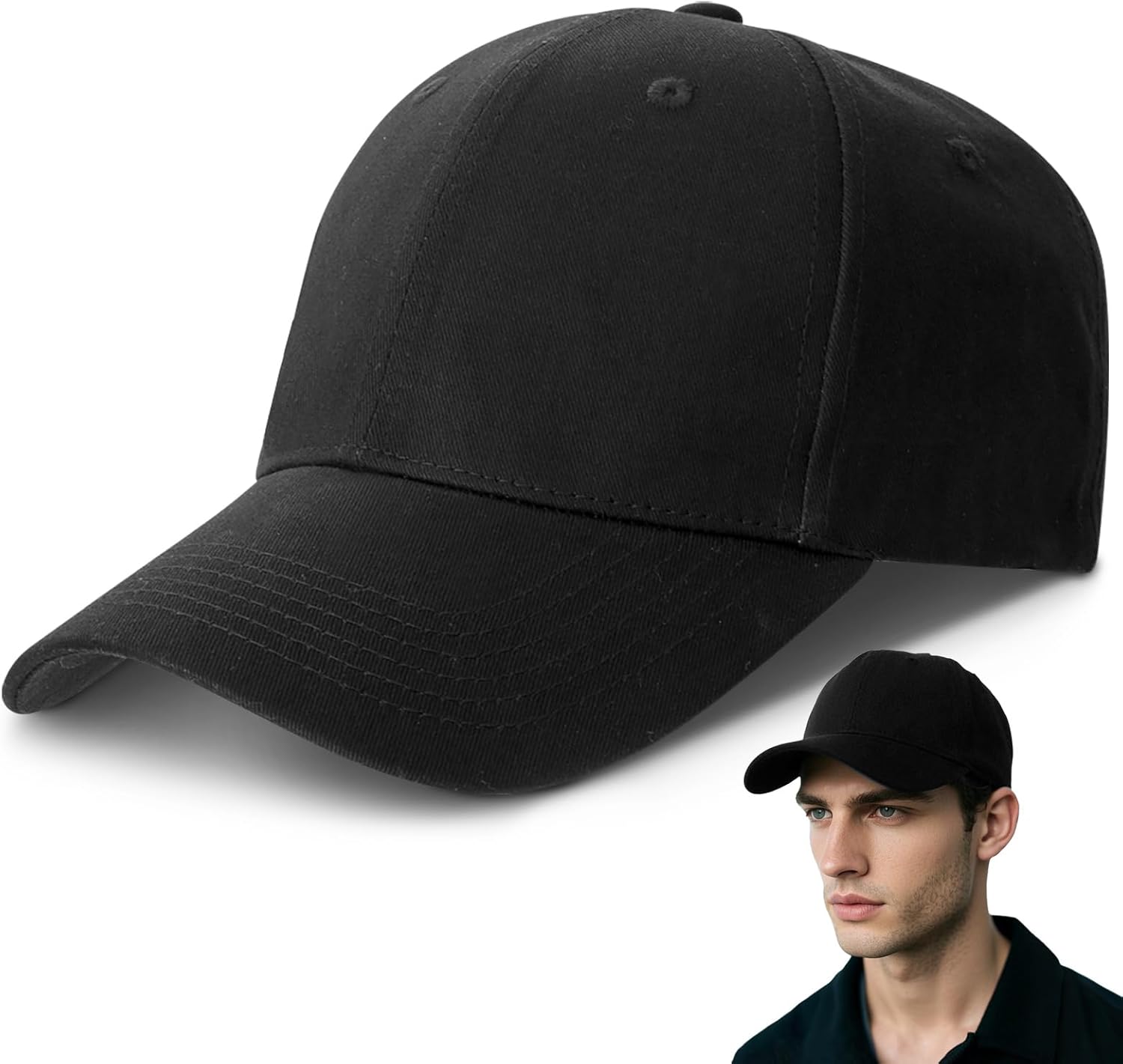 GWHOLE Baseball Cap for Men Women, Adjustable Buckle Unisex Sports Running Sun Hat,Outdoor Fitness Casual (Black/Blue)