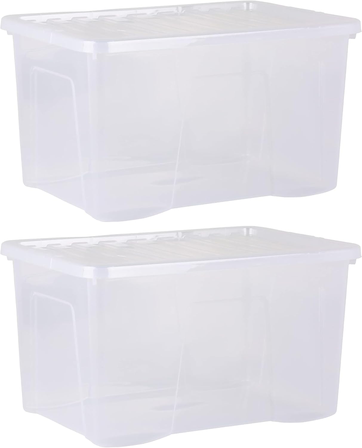 2-Pack x 60L Stackable Plastic Storage Boxes with Lids – Large Crystal-Clear Storage Bins for Home, Office, Garage, Toys, Clothes & More – Durable, Stackable, Space-Saving Organization Containers