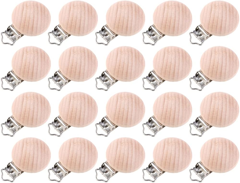 Pacifier Clip，20Pcs/Lot Wooden Clip Diy Dummy Clip Chains Baby Teether Soother Clasp 35Mm