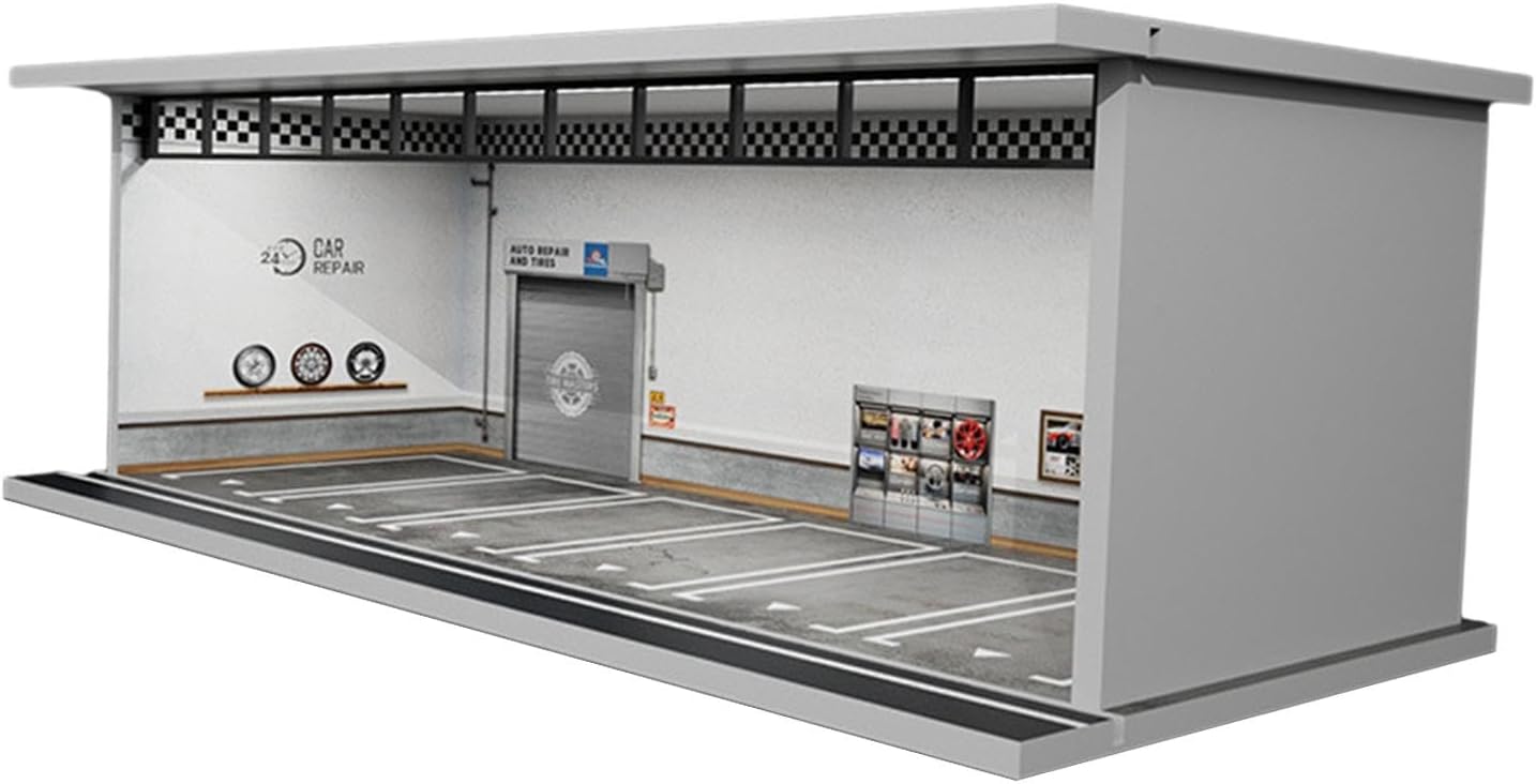Sharplace 1/64 Scale Diecast Model Car Display Case with Lights, Vehicle Garage Showcase with Parking Lot for Collectors , Repair Shop