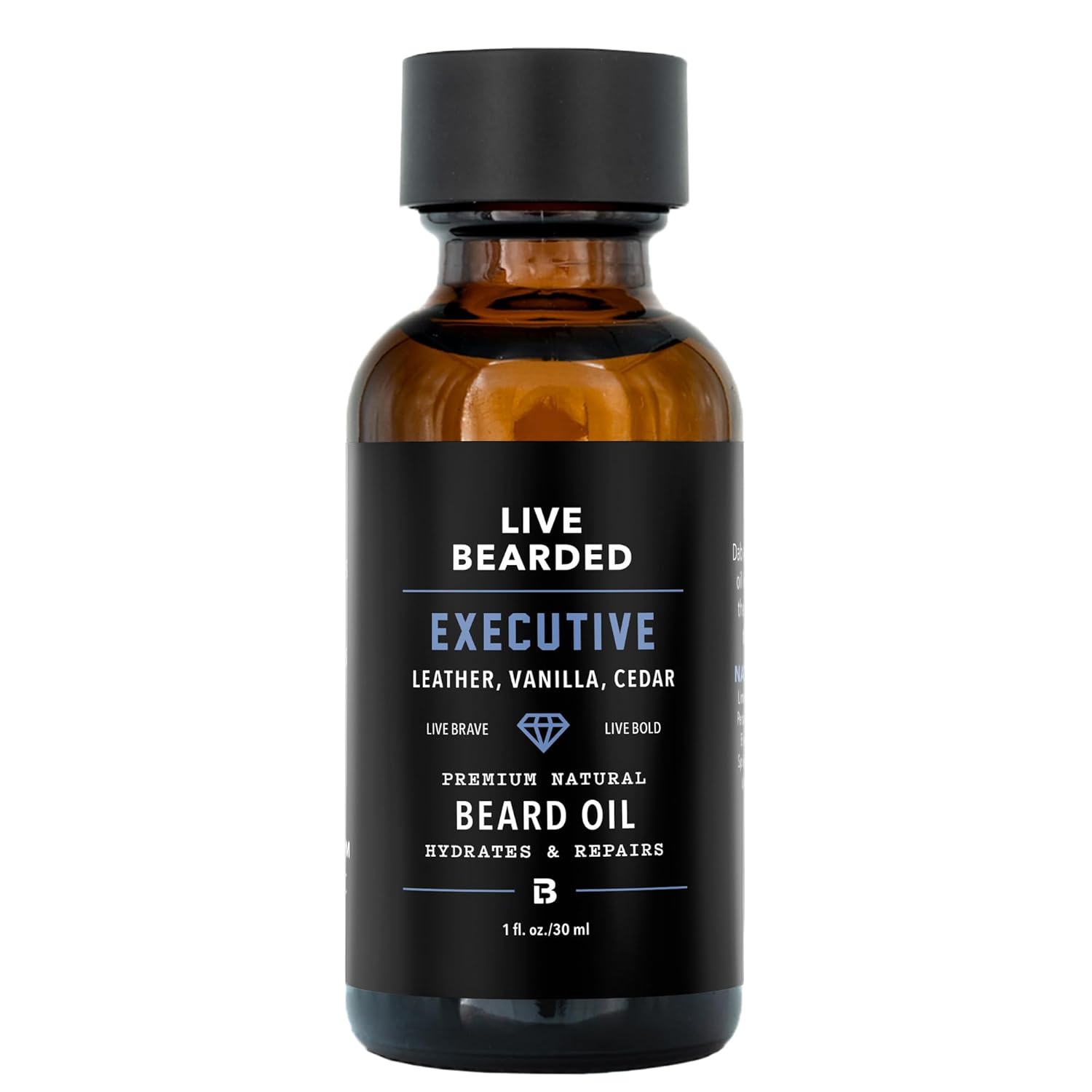 Live Bearded Beard Oil, 1 fl oz - Premium All-Natural Jojoba - Made in the USA - Hair and Skin Care for Men with Dry, Flaky Patches | Executive Scent - Cedar, Vanilla