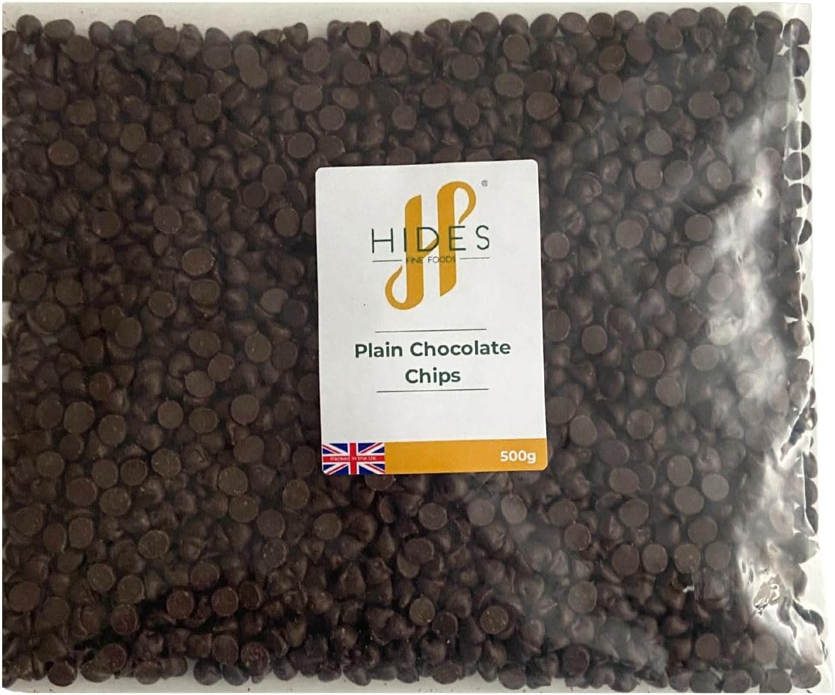 Hides Fine Foods - Plain Chocolate Chips -500g - GMO - Free - Suitable for Vegetarians - Baking - Desserts - Cookies - Ganache - Muffins - Cakesicles - Cakes - Cupcakes -Tempering - Chocolate Mocha