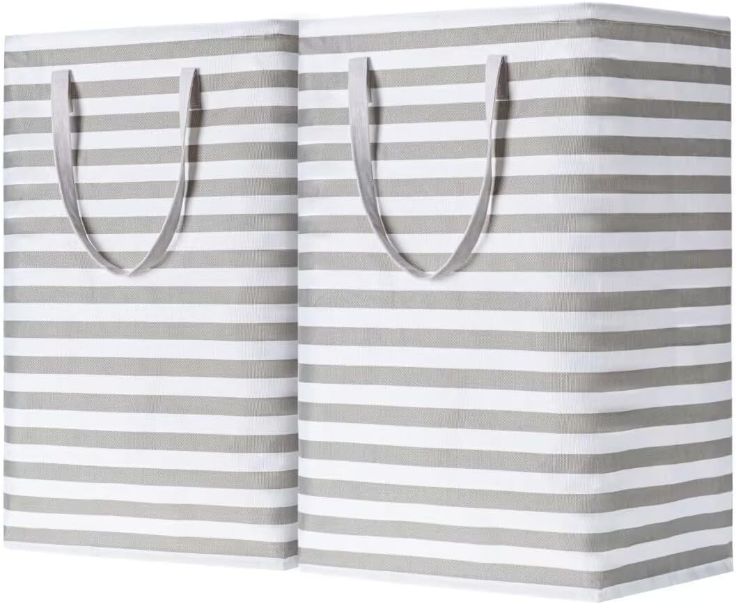 BOOMIBOO 2-Pack Large Laundry Basket,Waterproof Freestanding Laundry Hamper,Collapsible Clothes Basket with Easy Carry Handles in Laundry Room Bathroom Bedroom Dorm,Grey,75L