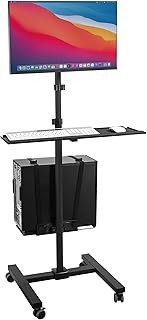 Mount-It! Computer Cart, Rolling Computer Desk, Mobile Desk Workstation with Monitor Mount for up to 32" Screen, Full Keyboard Tray, Floating Adjustable CPU Holder, Standing Computer Cart 70" Tall