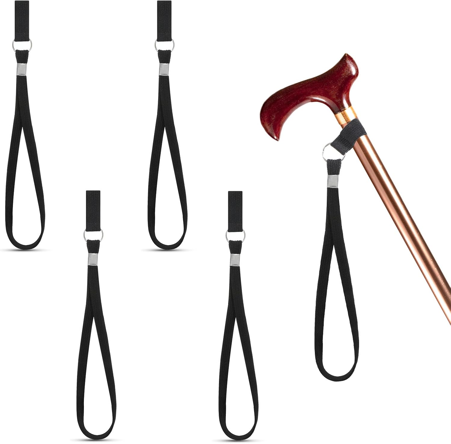 Walking Stick Wrist Straps, 4 PCS Black Adjustable Cane Wrist Strap Lanyard Universal Cane Handle Crutch Straps Replacement with Elastic Loop for Foldable Walking Canes Elderly Crutches Accessories