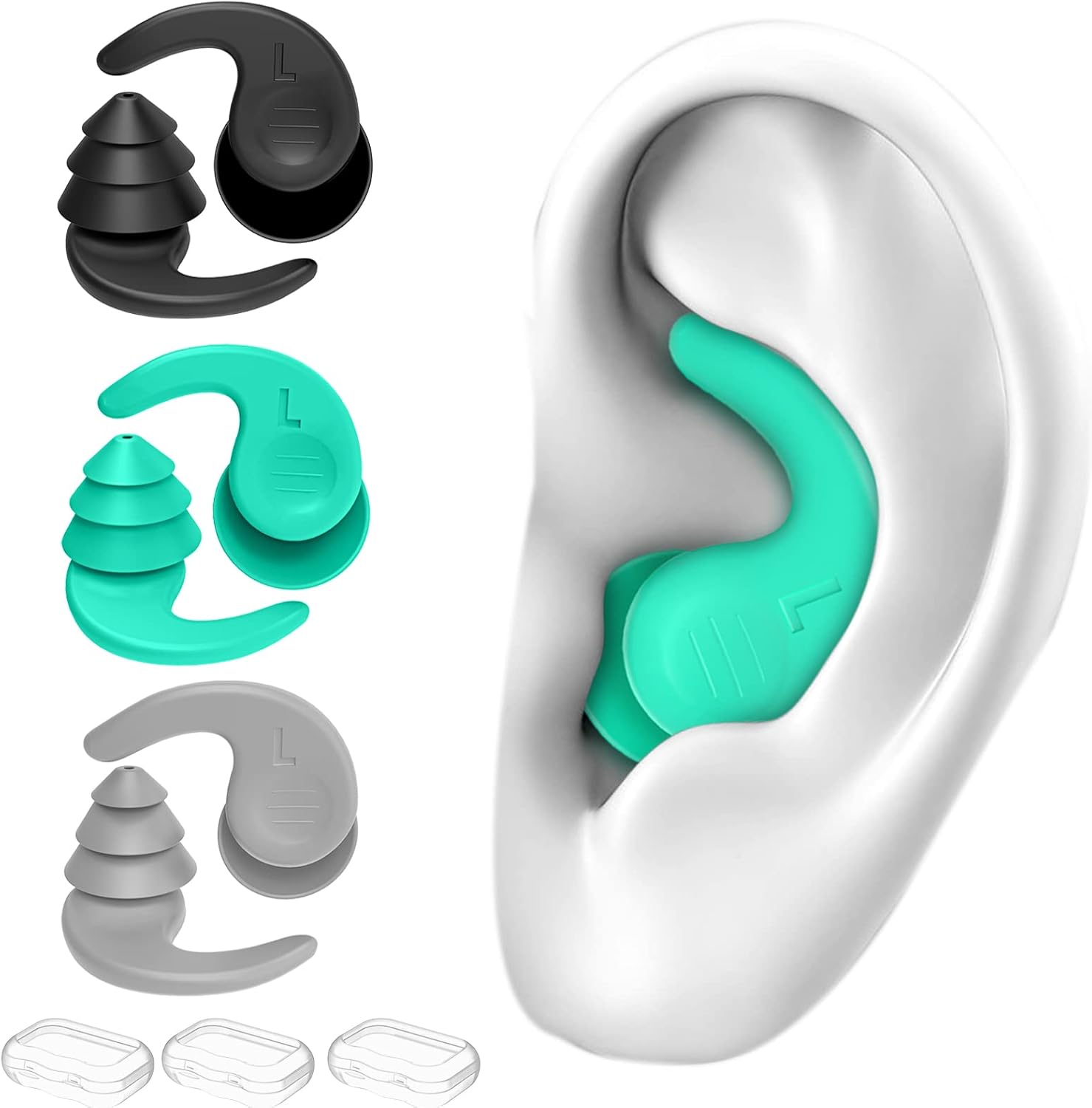 Swimming Ear Plugs for Adults,3 Pairs Waterproof Reusable Silicone Swim Earplugs for Swimming Surfing Snorkeling Showering and Water Pool,Beach,Ocean (Adults & Teens 14+)