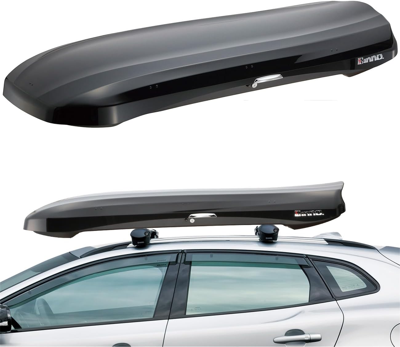 INNO Wedge 660 Black 11 cu ft, Roof Rack, Roof Box, Cargo Box, Hard Shell, Low Profile, Dual‑Side Opening with Locks, Made in Japan, Compatible with Aero & Square Bars, Tool Free Install