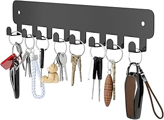 pickpiff 1 Pack Key Holder for Wall Adhesive, Key Hooks with 8 Hooks Wall Mounted, Black Key Hangers for Wall Decor No Drill for Living Room, Kitchen, Office