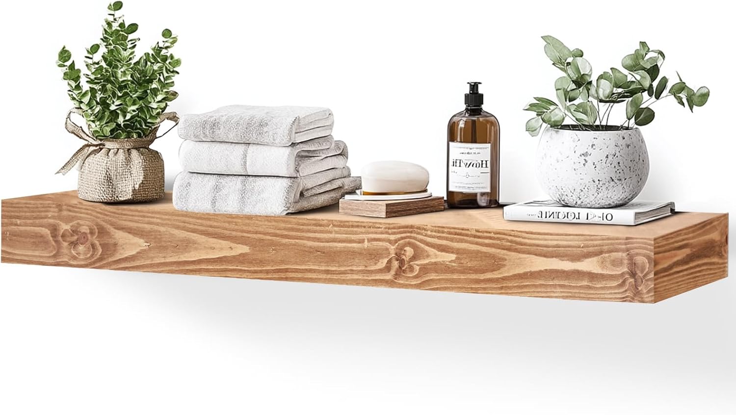 48x3x7in Solid Wood Floating Shelf – Wood Natural Wall Mounted Fireplace Mantel Shelf – Heavy Duty Decorative Fireplace Mantel for Living Room, Kitchen, Bathroom, Bedroom