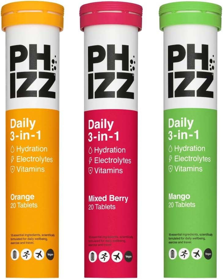 Phizz Electrolytes, Multivitamin & Hydration Tablets - 60 Effervescent Rehydration Electrolyte Tablets - 18 Vitamins & Minerals, Vitamin C, Vegan & Low Calorie