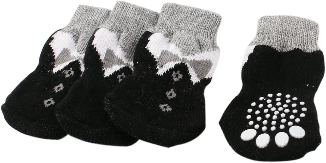 Ruilogod 2 Pairs Paw Printed Stretchy Cuff Knitting Pet Dog Socks Gray Black L (id: 088 f65 429 f91 d79