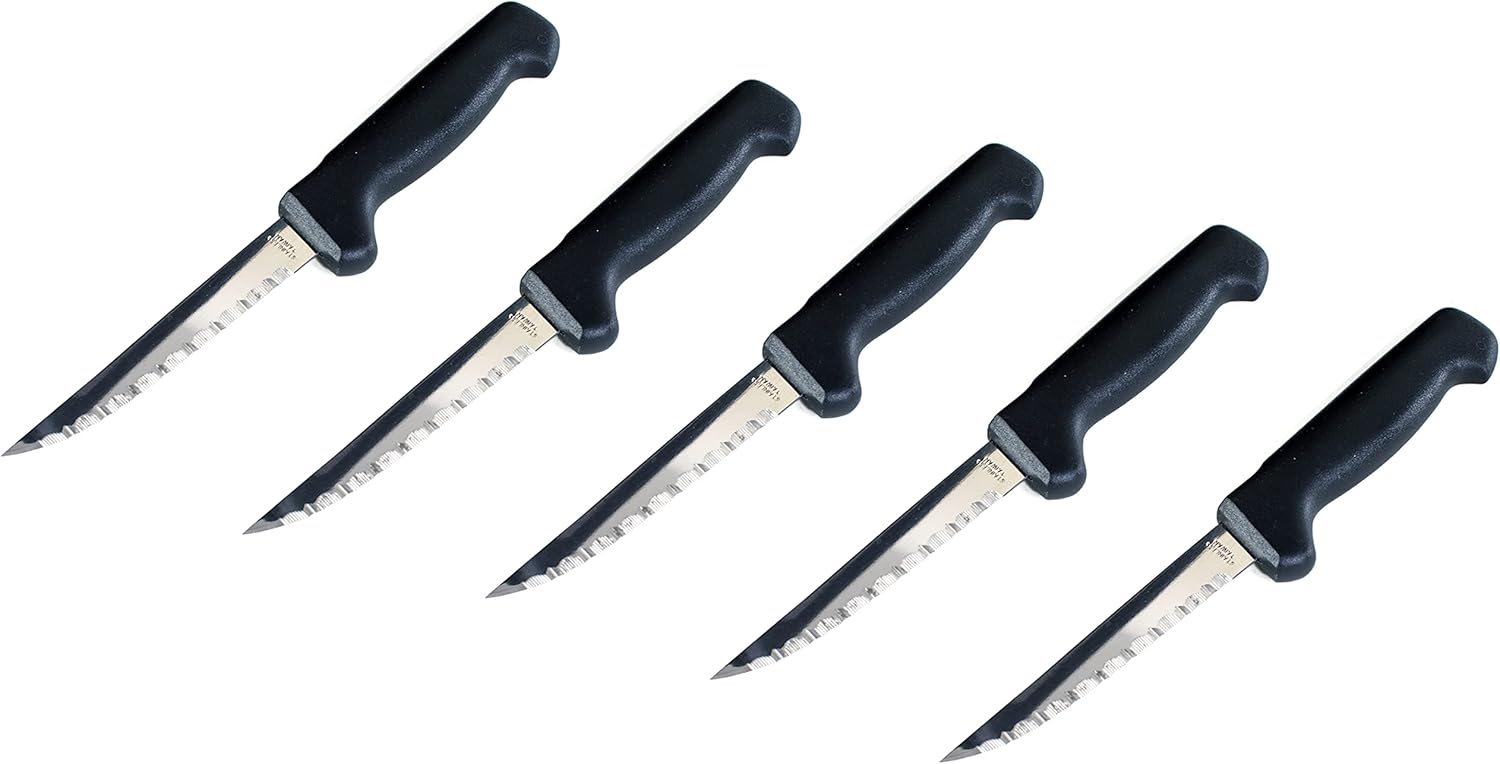 Steak Knives – Stainless Steel Pointed Tip Serrated Steak Knife Set – 6 Pack