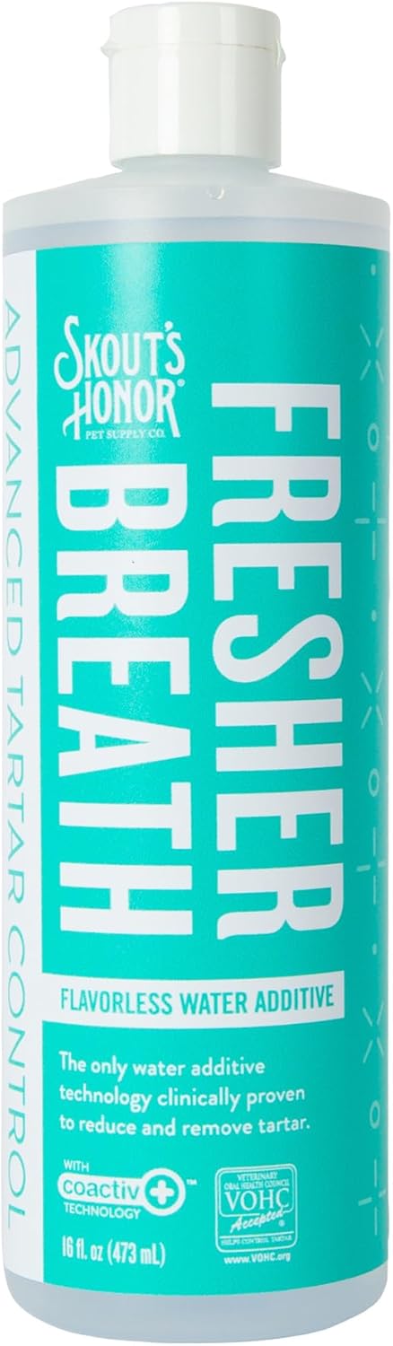 SKOUT'S HONOR Fresher Breath Flavorless Water Additive - VOHC Accepted for Tartar Control, Freshens Breath Fast, No Brushing Required, 32 oz