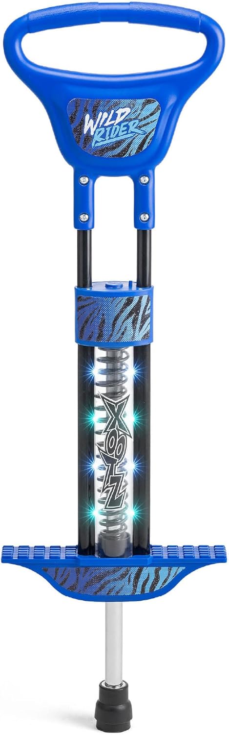 Xootz Wild Rider LED Pogo Stick for Kids, Light Up Bounce Toy, Girls & Boys Aged 5+, Blue Tiger Design