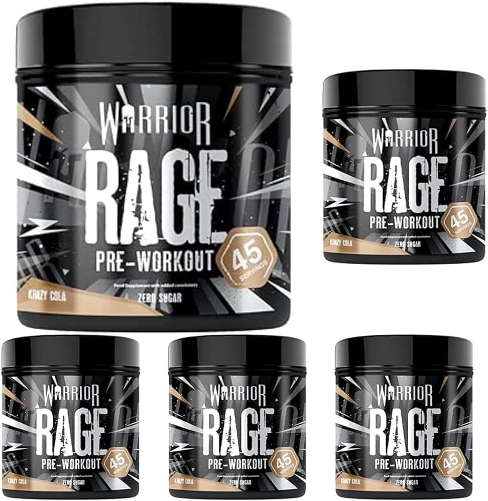Warrior Rage Pre Workout Powder 392g - High Caffeine Energy & Focus - 45 Servings - Krazy Cola | Warrior Supplements (Pack of 5)