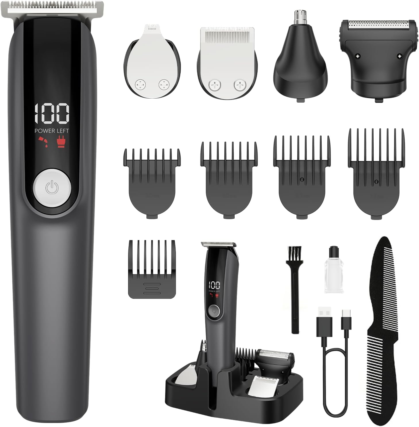 Beard Trimmer for Men, Electric Razor for Nose, Body, Face and Mustache, 5-in-1 Barber Hair Clippers, Cordless Shavers for Men Grooming Kit Ideal Gift