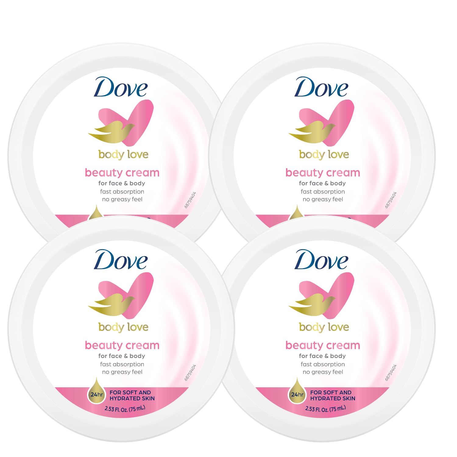Dove Nourishing Body Care, Face, Hand, and Body Beauty Cream for Normal to Dry Skin Lotion for Women with 24-Hour Moisturization, 4-Pack, 2.53 Oz Each Jar