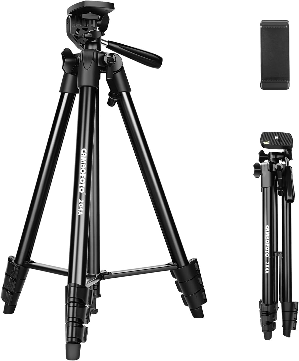 CAMBOFOTO Portable Tripod for Live Stream134cm/52.75in Aluminum Lightweight Tripod with Phone Holder for Camera and for iPhone and Other Android Smartphones …