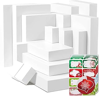 16 White Gift Wrap Boxes with Lids for wrapping Large Clothes and 80 Count Foil Christmas Tag Stickers (Assorted size for wrapping Robes, Sweater, Coat, Shirts and Clothes xmas Holiday Present)