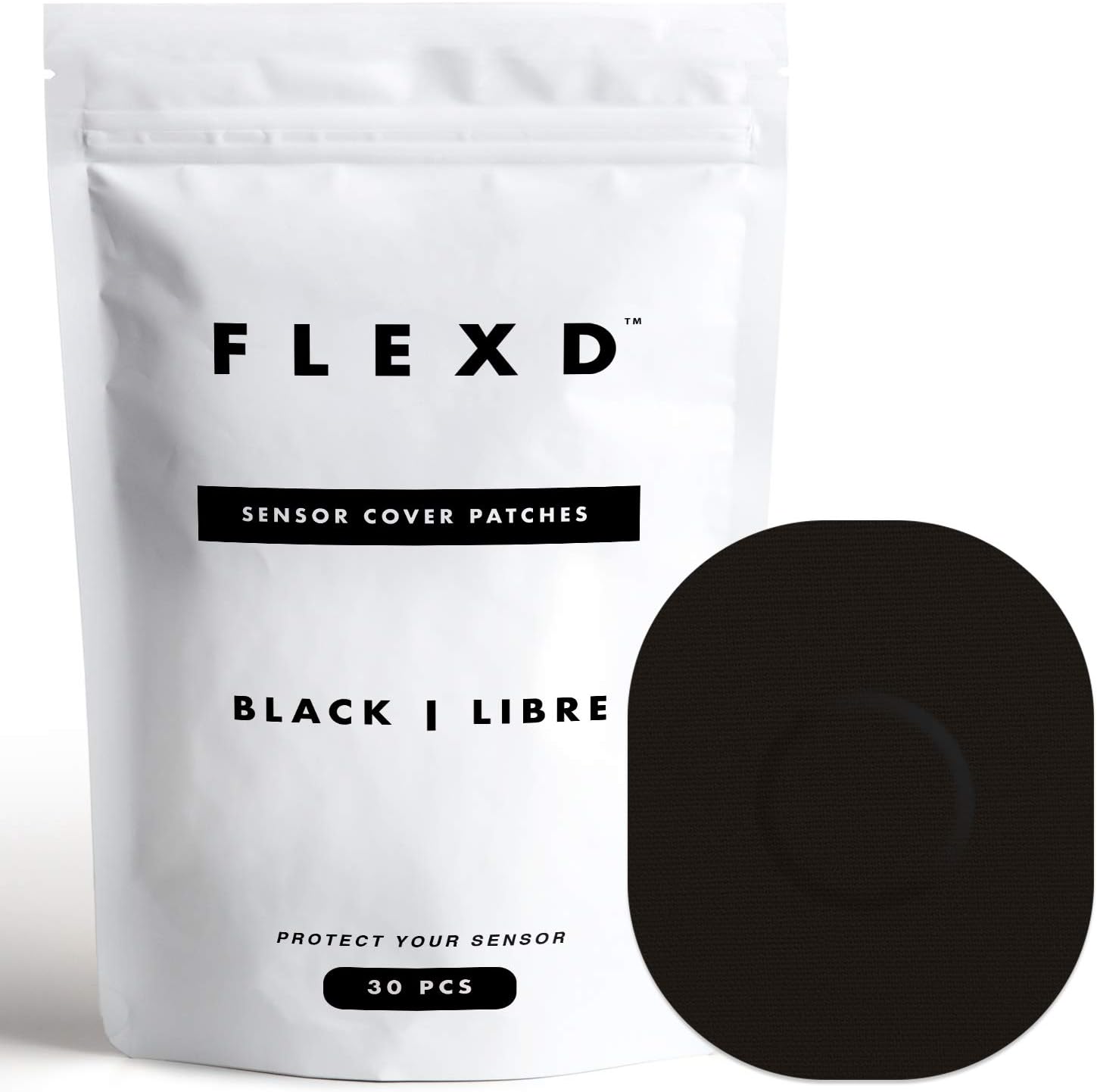 Flexd - Libre 3 Sensor Covers Waterproof, Freestyle Adhesive Patches (Pack of 30) Oval, Black