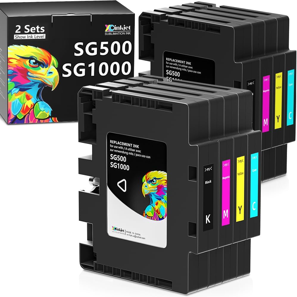 SG500 Sublimation Ink Cartridges Compatible Replacement for Sawgrass SG500 & SG1000 Printers, Ultra Vivid Ink, Optimized for Full Compatibility (BK/C/M/Y, 8-Pack)