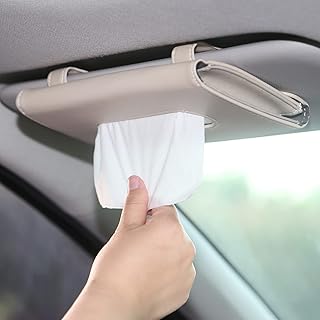 BANCHELLE Car Tissue Holder, Hanging Paper Towel Clip, PU Leather Tissue Box, Paper Carton, Paper Towel Box (Beige)