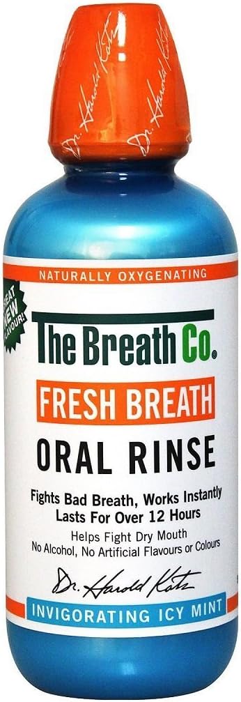 6 x The Breath Co® Fresh Breath Oral Rinse Mouthwash - Alcohol Free, No Artificial Flavours or Colours 500 ml - Icy Mint (Made In USA)