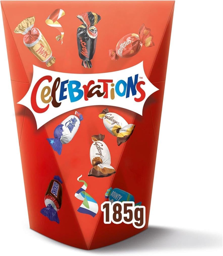 Celebrations Chocolate Gift Box, 185g Assorted Chocolates Snack Box With Mini Chocolate Bars & Biscuits