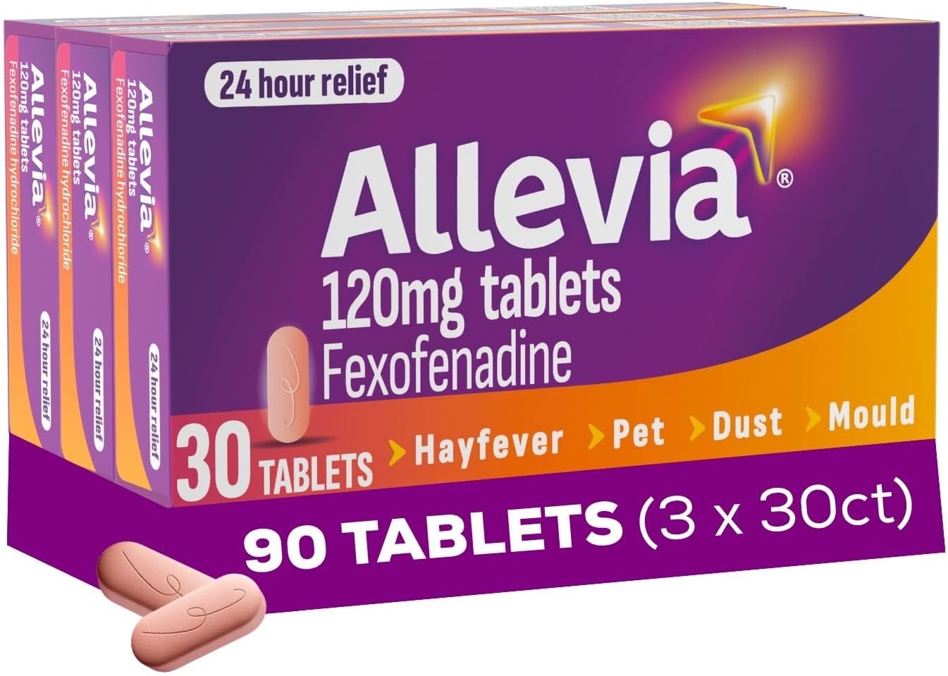 Allevia Hayfever Allergy Tablets 120mg Fexofenadine Antihistamine, 90 cts