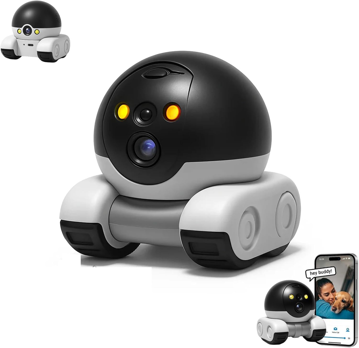 Distancebot Pro, Robot For Long Distance Relationship, Pet Cameras Mobile, Robot Camera On Wheels Long Distance, With App Control, 2 Way Audio, Night Vision, For Pets, Elderly (black)