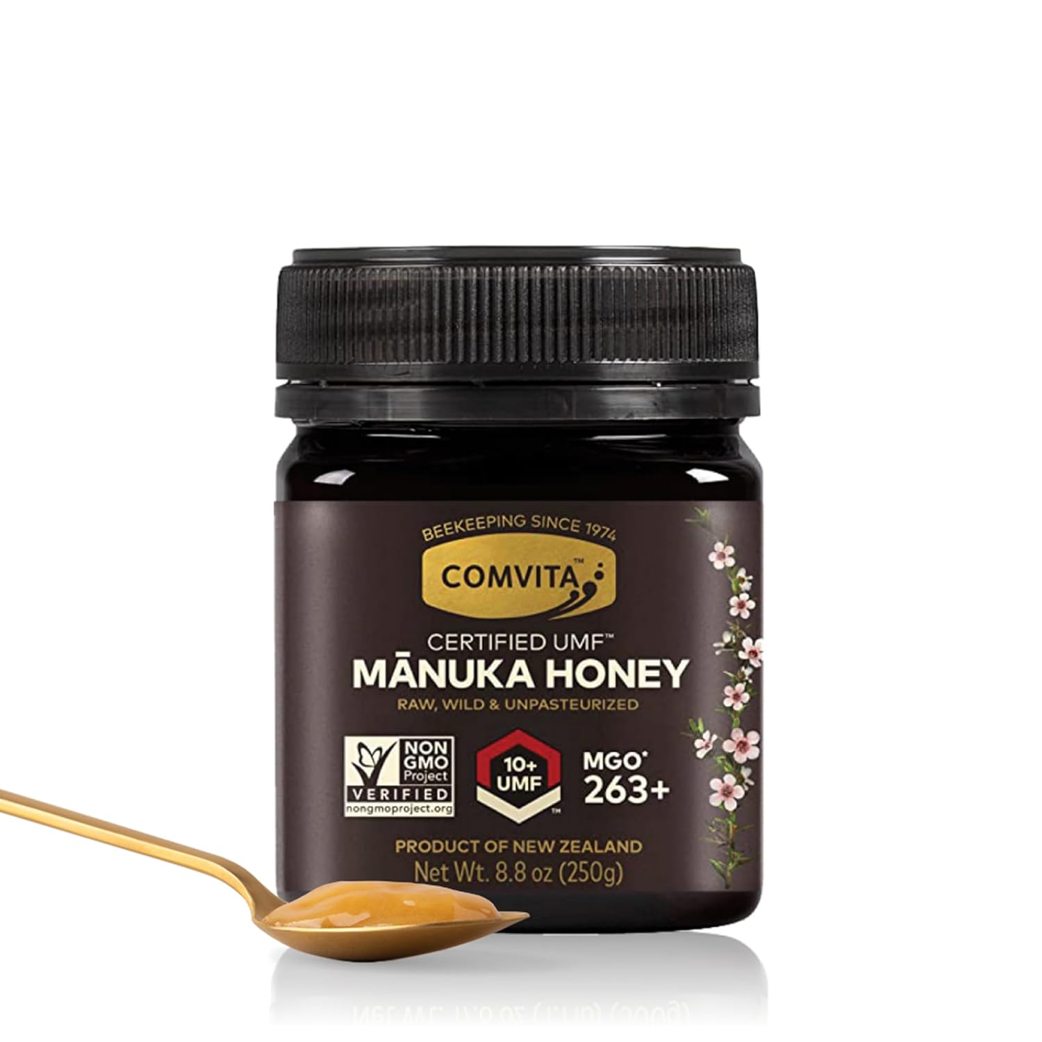Comvita Manuka Honey UMF 10+ (MGO 263+) - Raw Manuka Honey New Zealand, Pure & Unpasteurized, Superfood for Immune Health, Use in Tea, Wild, Monofloral, Non-GMO - 250g (8.8 oz)