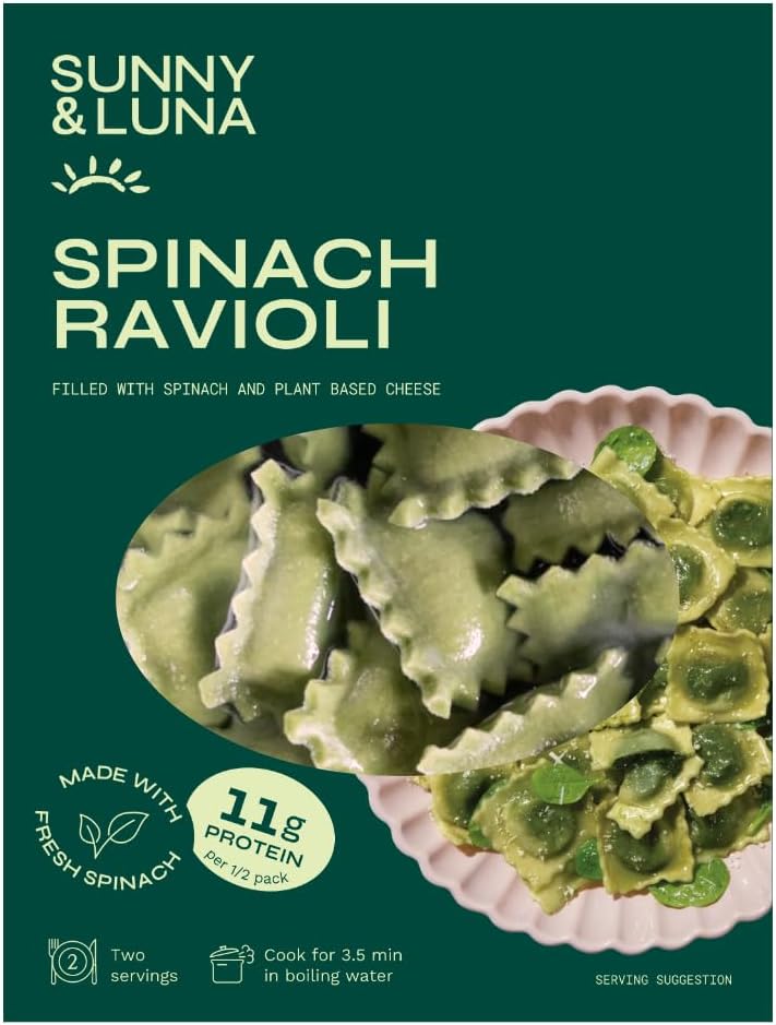 Sunny and Luna - Spinach Ravioli 250g Vegan Plant-Based Vegetable Tortellini Filled Pasta Protein Healthy