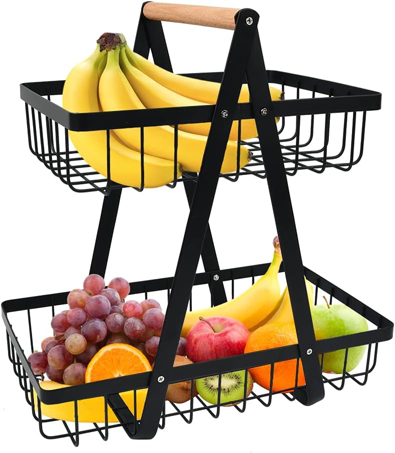 2-Tier Fruit Basket ,Fruit Bowl Holder Bread Basket Vegetable Rack, Detachable Fruit Holder for Fruit, Vegetables, Snacks in Home, Kitchen Office，with Screwdriver