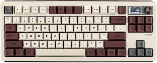 EPOMAKER Shadow-S VIA Wireless Gaming Keyboard, Gasket Mechanical Keyboard, with 1.14 inch Programmable Smart Screen, Bluetooth/2.4Ghz/USB-C Wired Creamy Keyboard (White Brown, Flamingo Switch)
