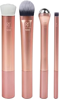 Real Techniques Prep and Prime Makeup Brush Set, Ideal for Exfoliating & Applying Primers, Moisturizers, & Serums, Skincare Tools, Synthetic Bristles, Cruelty-Free & Vegan, 4 Piece Set