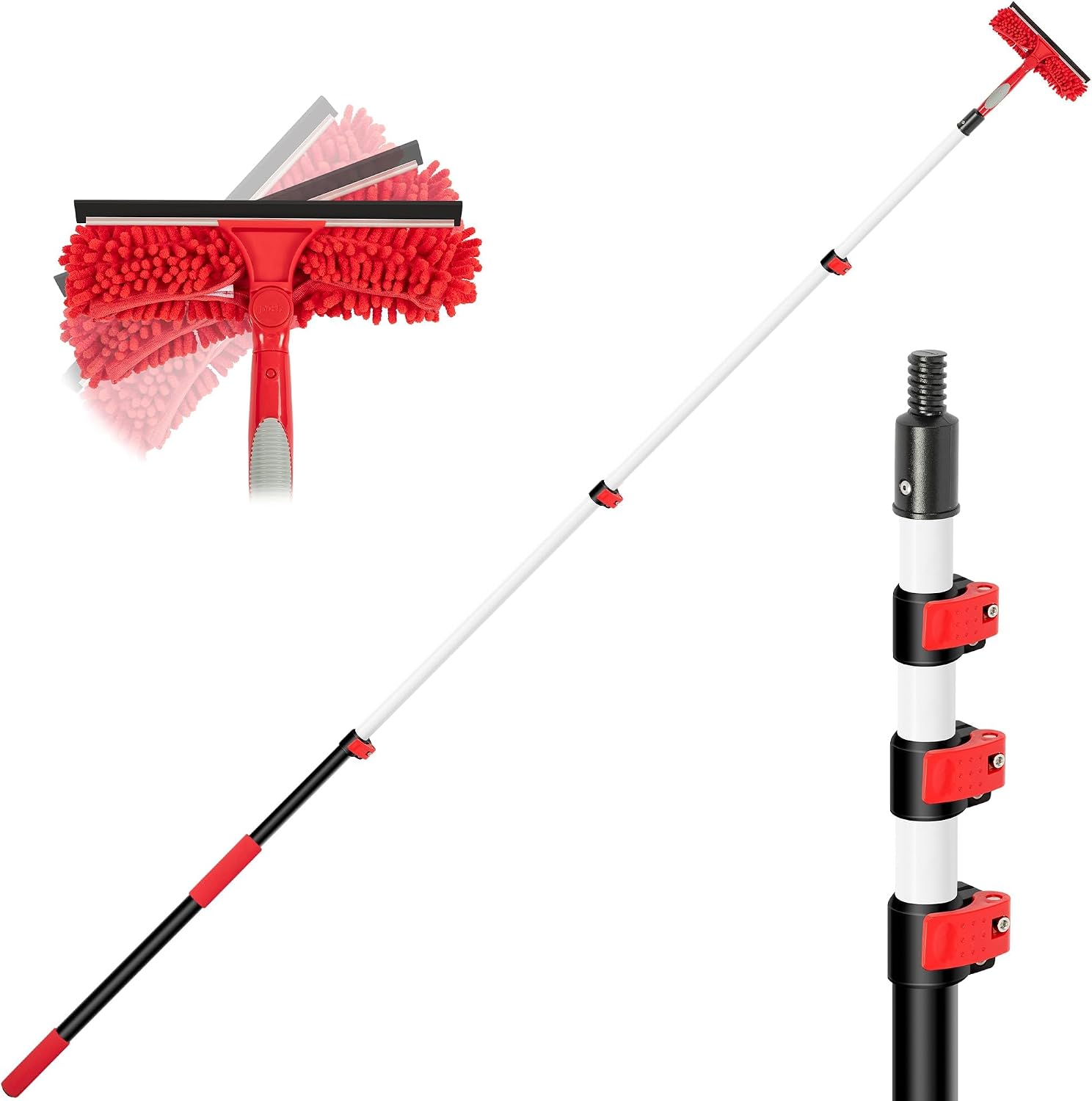 5-12 FT Window Squeegee with Extension Pole, Window Cleaning Kit with Telescoping Pole, Window Washing Kit with Long Handle for High Outside, 20 FT Reach Window Cleaner Tool