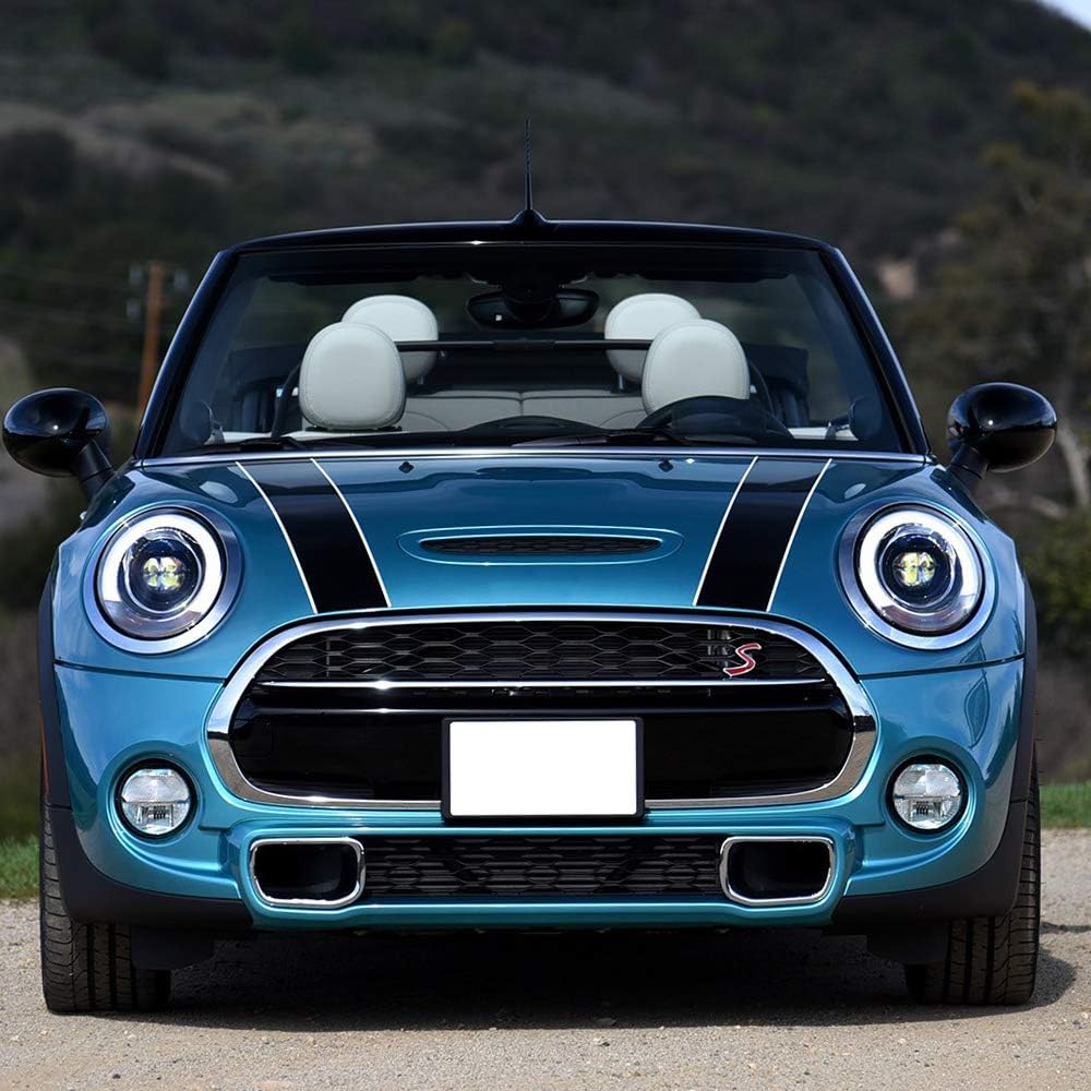 Car Styling Hood Bonnet Stripes Sticker Trunk Rear Engine Cover Vinyl Decal Stickers for Mini Cooper R56 R57 F55 F56 Accessories (Black-White)