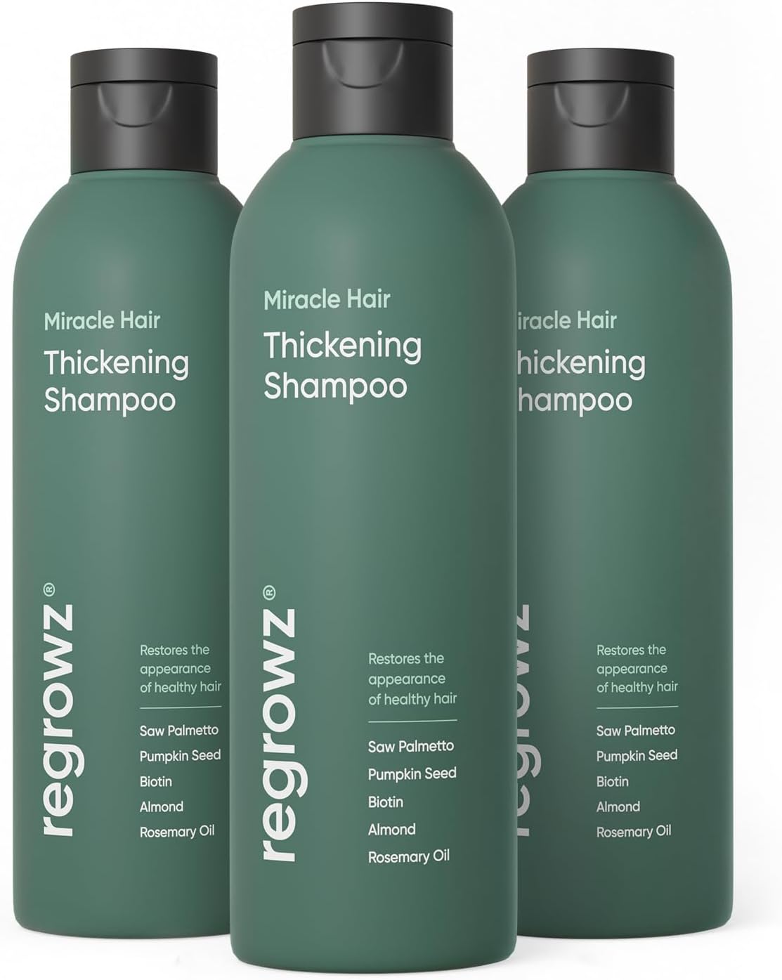 Regrowz Hair Thickening Shampoo 225ml x3 - Biotin Hair Growth Shampoo for Women & Men - DHT Blocker & Sulphate Free - Natural Anti Hair Loss Treatment
