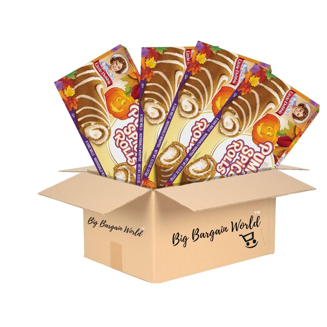 Limited Edition Fall Pumpkin Spice Roll Cake Bundle Pack, Autumn Themed Swiss Roll Desserts 4 Pack Bundle