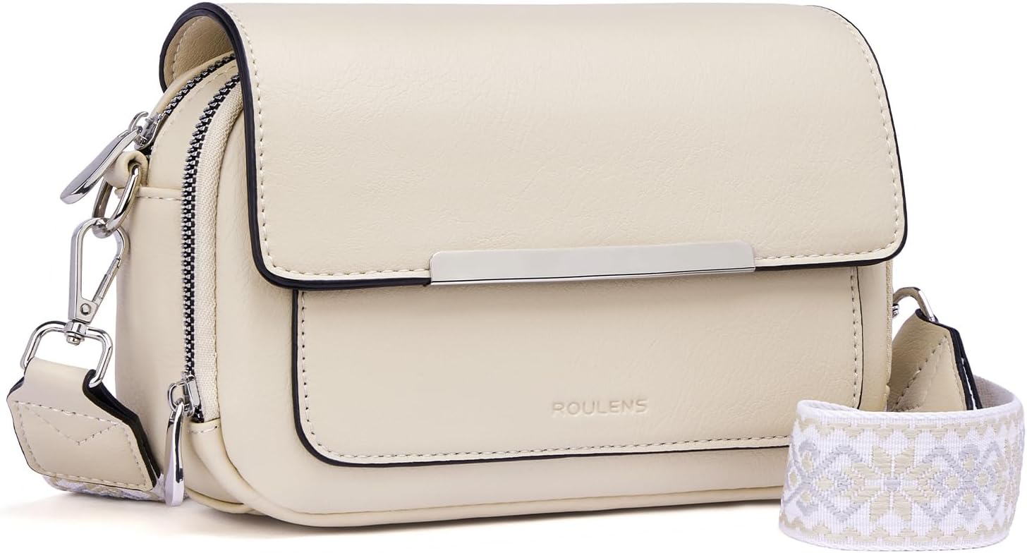 Roulens Crossbody Bags for Women, Vegan Leather Shoulder Handbags, Cell Phone Leather Handbag for Women with Adjustable Wide Strap