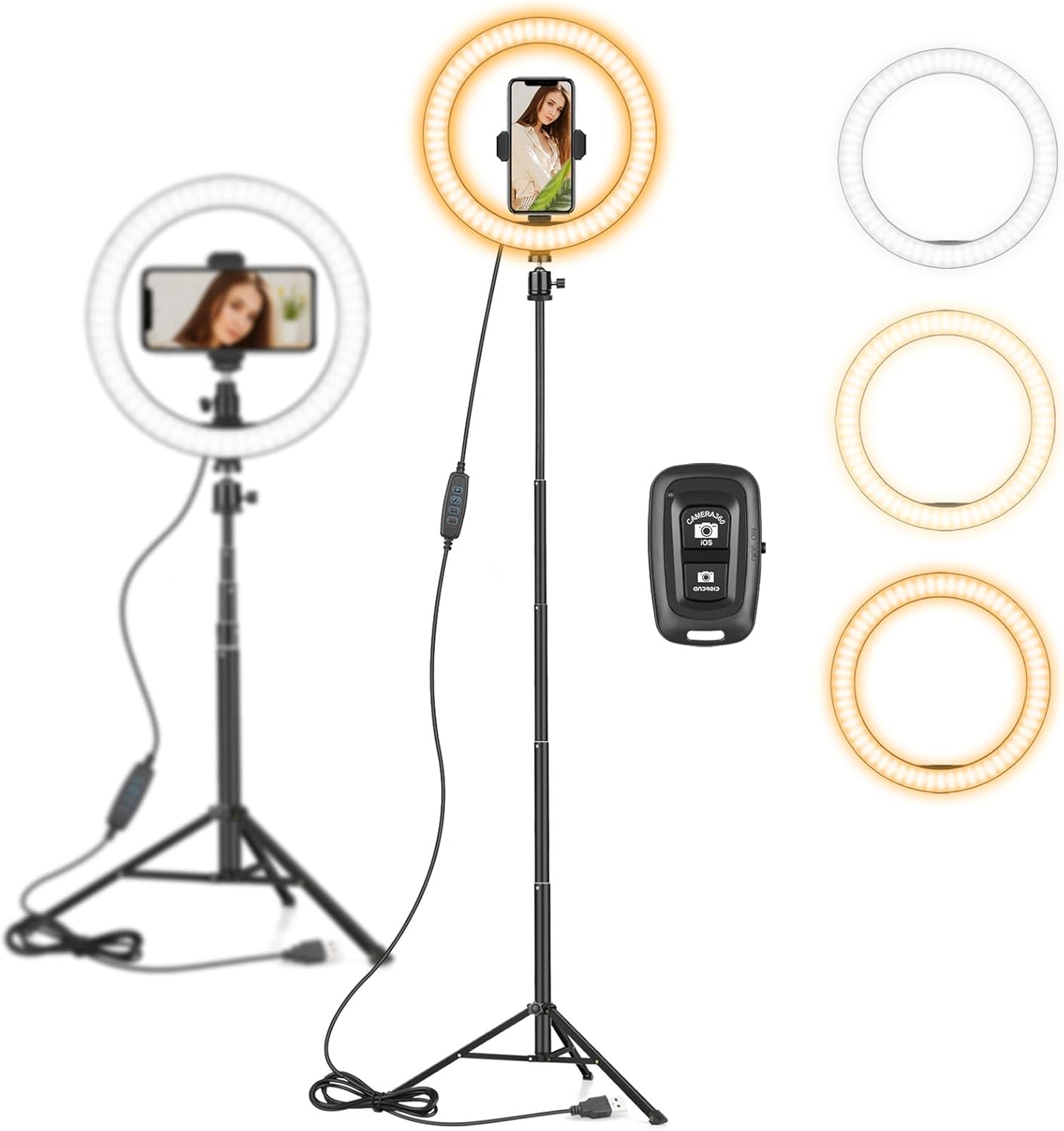 10" Ring Light with Tall Tripod Stand & Phone Holder for YouTube Video, Dimmable Led Ring Light with Remote for Camera, Video, Makeup, Selfie Photography Compatible with Smartphone