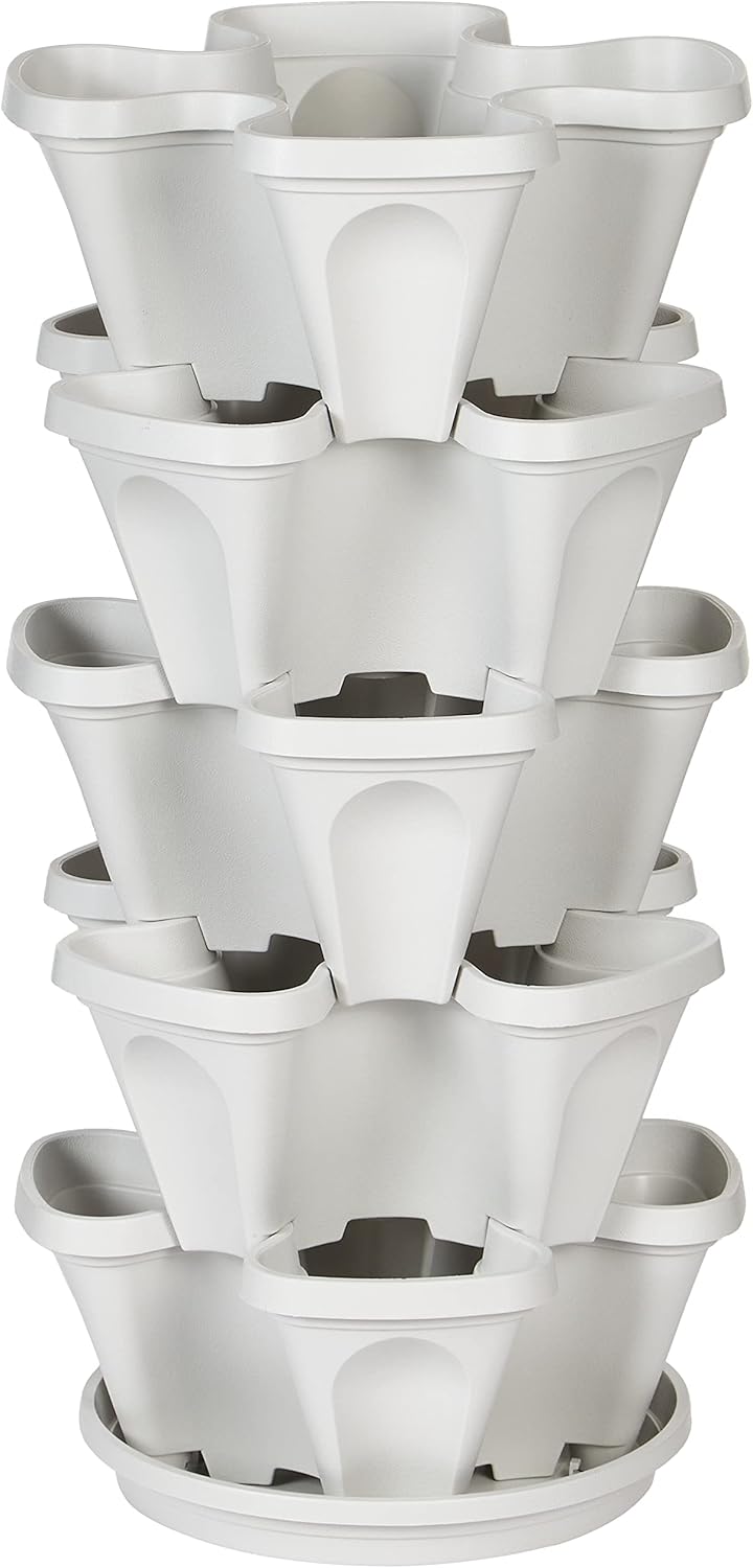 Mr. Stacky 5 Tier Stackable Strawberry, Herb, Flower, and Vegetable Planter - Vertical Garden Indoor/Outdoor